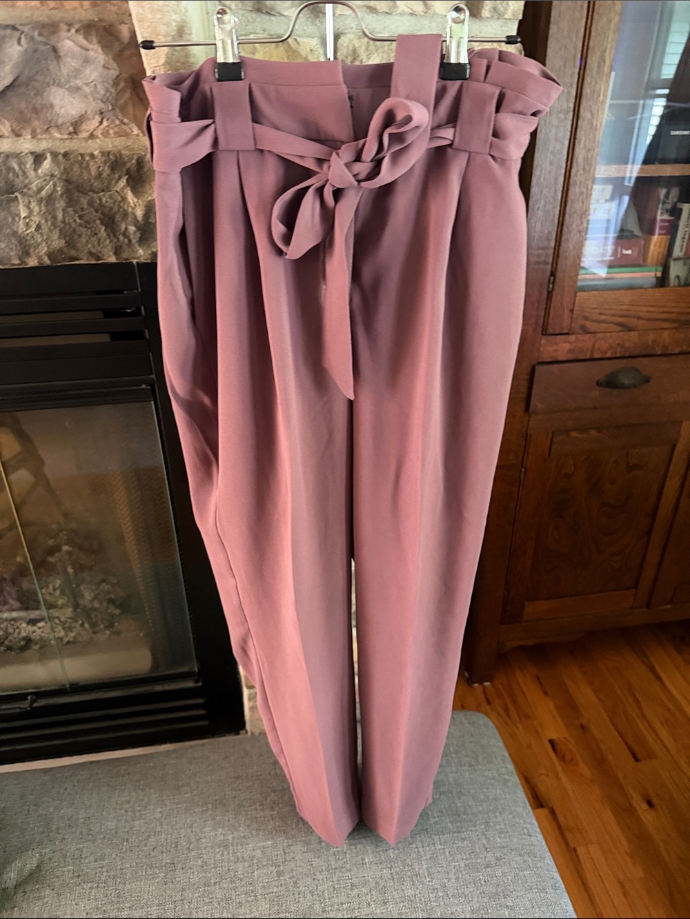 Express Dusty Mauve Paperbag Waist Trousers with Tie Belt